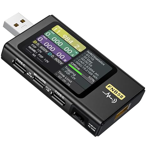 FNIRSI FNB58 USB Tester, PD/QC, USB-C E-Marker Reader, 28V 7A, USB-A/C | PD2.0/3.0 & QC2.0/3.0, Voltage/Current/Power Monitoring, Real-Time Graphs, Capacity, Ripple, PD Trigger (NO APP/PC Software)