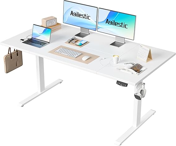 Agilestic Height-Adjustable Electric Desk, 160x80 cm Sit-Stand Office Desk, Computer Desk with Memory Function, Standing Desk, Gaming Desk, White