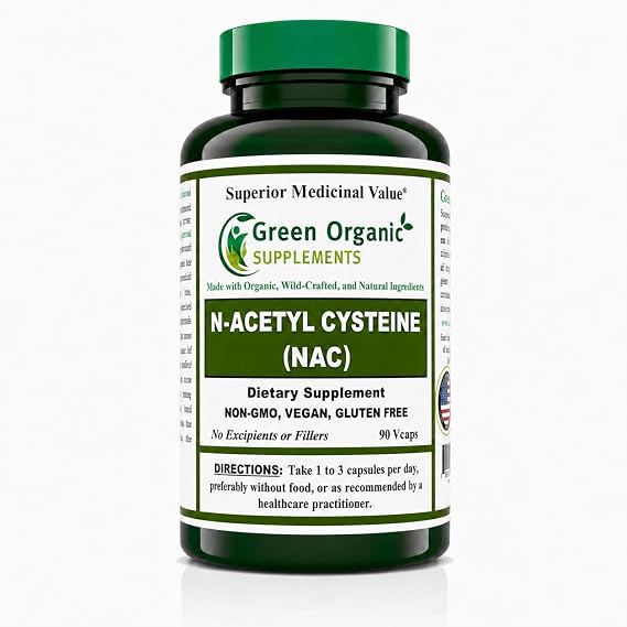 Green Organic Supplements N-Acetyl Cysteine (NAC) 700mg | Supports Glutathione Production, Antioxidant Activity & Cellular Health | 90 Vegan Capsules | Non-GMO, Gluten Free
