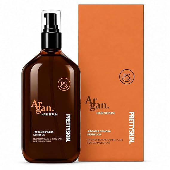 PRETTYSKIN Argan Oil Hair Serum for Dry Damaged Hair, Lightweight Anti-Frizz Leave-In Hair Oil Helps Smooth Flyaways & Add Soft Shine, Non-Greasy Care for Color-Treated Hair, 3.38 fl oz