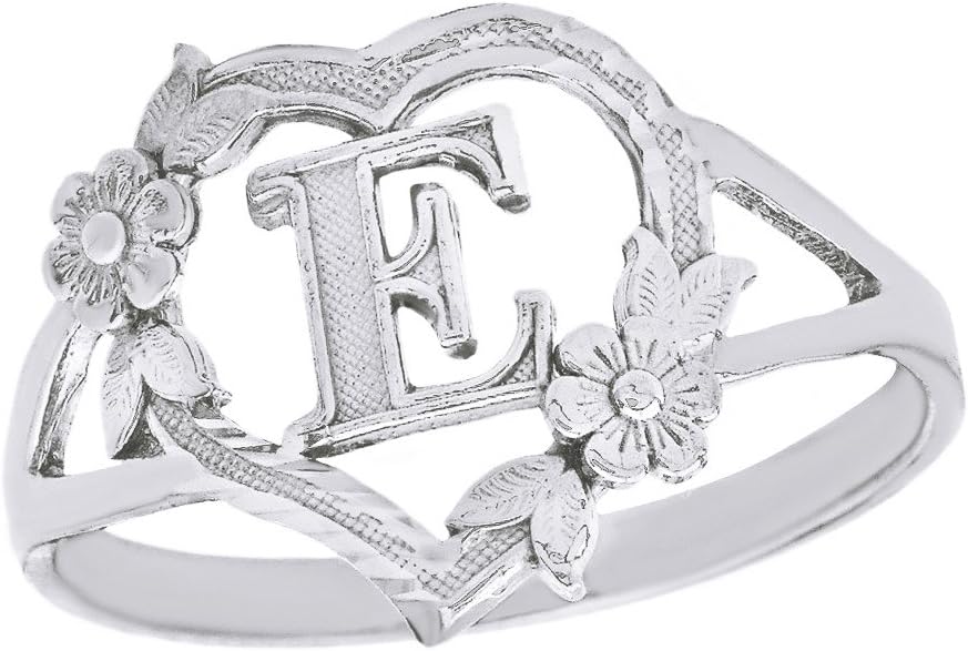 14k Gold Initial Alphabet Personalized Heart Ring - Letter E