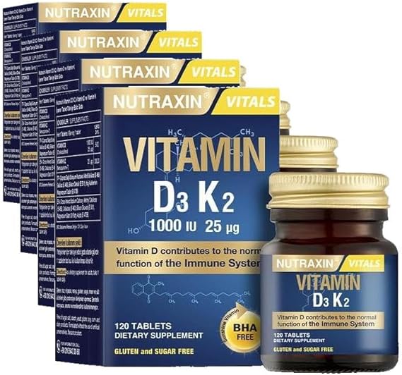 Nutraxin D3K2 120 Tablet - 1000 Iu D3 Vitamini, 25 Mcg K2 Vitamini (4 paketi)