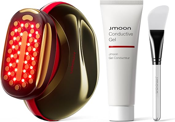 JMOON by Ulike Microcurrent Facial Device, Red Light Therapy for Face, Medical-Grade Anti-Aging Machine, 4 Modes & 5 Energy Levels for Face Lift, Better for Smile Lines, Eyes, Forehead, (Brush Set)