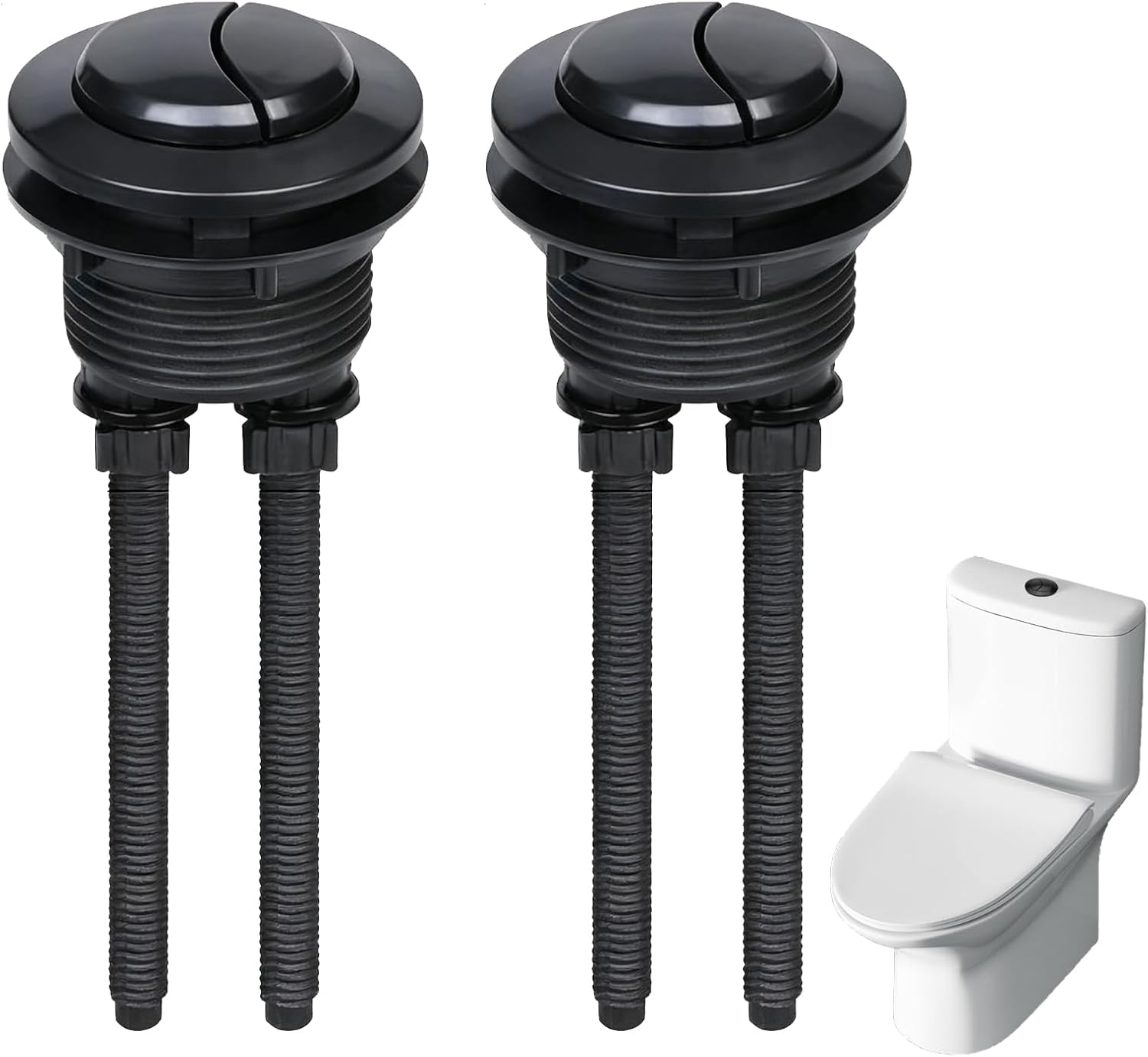 Dual Flush Toilet Push Button Replacement, 38mm Round Black Flush Button Kit with 2 Rods, Durable Upgrade for UK EU Bathroom Cistern Tanks, Ideal WC Water Tank Repair & Replacement Accessory