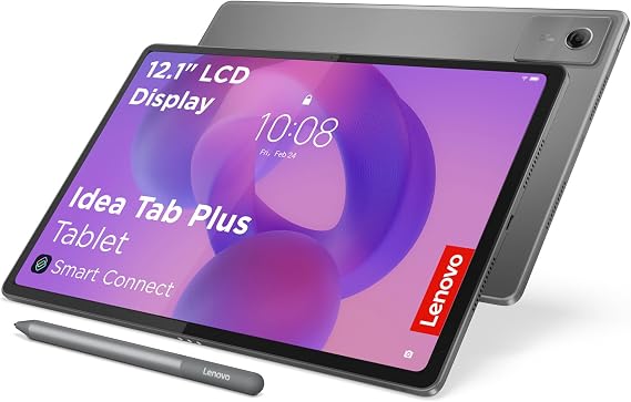 Lenovo Idea Tab Plus Tablet 12.1 Inch 2.5K LCD Display 16:10 MediaTek Dimensity 6400 Integrated Arm Mali-G57 Graphics 8GB RAM 128GB Memory Android 15 Luna Grey Colour Includes Pen