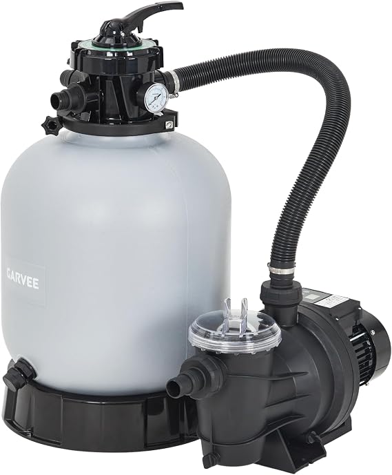 Garvee 19" Sand Filter Pump for Above Ground Pool with Timer, 1.5HP 6075GPH Swimming Pool Pump & Sand Filter System with 7-Way Valve & Strainer Basket, Pool Pumps Above Ground, Grey