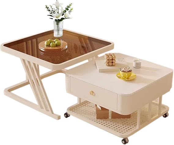 Coffee Tables with Storage Shelf and Wheels, Nesting Table Set for Sofa Side, Stackable Coffee Table with Compact Design, Space Saving Nesting Tables, Multi-Purpose Living Room Table