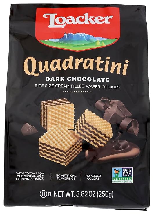 Loacker Quadratini Bite Size Wafer Cookies Dark Chocolate -- 8.82 oz - 2 pc