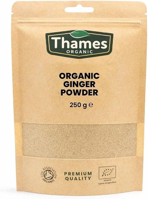 Organic Ginger Powder 250g - No Additives or Preservatives - Raw, Vegan, GMO-Free, Certified Organic - Flavorful, Aromatic Spice for Cooking, Baking, and Tea - Thames Organic