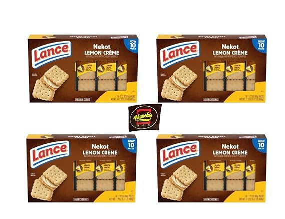 Cracker Sandwich - Munchie Box Curations - On the Go Packs ((4) 10 Pack Boxes, Nekot Cookie Sandwiches Lemon Cream Filling)