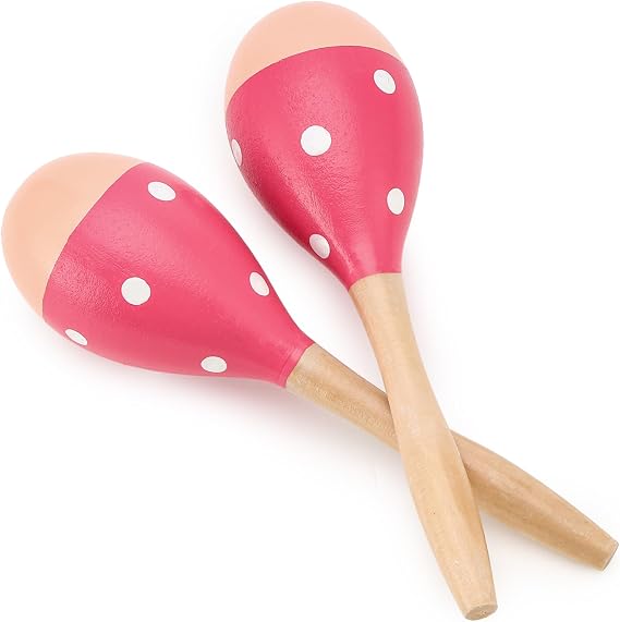 2 Pcs Maracas, 9 Inch Hand Percussion Rattles, Wooden Rumba Shaker Hand Musical Instruments with Clear Rhythm for Music Playing (Pink Smile)