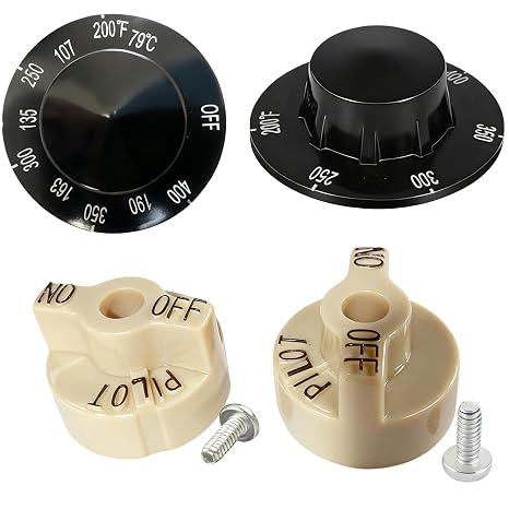 Beige Valve Knob & 200-400F Thermostat Dial Knob, 2 Pack | Replacement Part for Fryers Braising Pan Range Oven Kitchen Burner Accessories