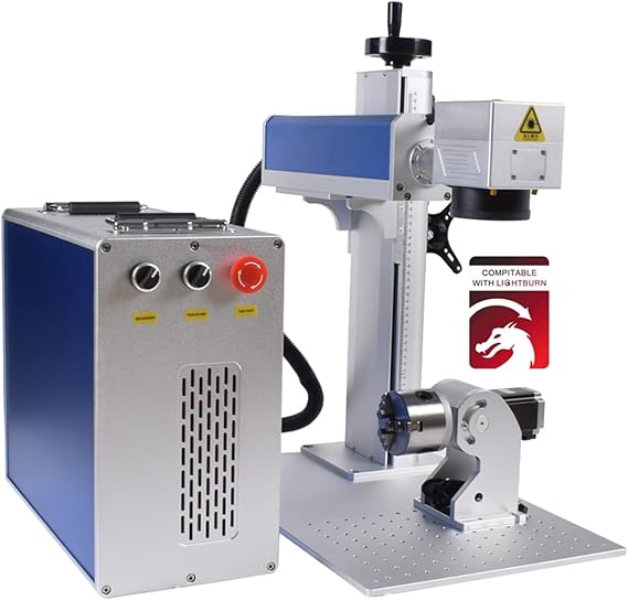 US Stock JPT MOPA 60W Fiber Laser Marking Machine with 175175mm & 300300mm Lenses, D80 Rotary Axis for Metal Stainless Steel Engraving