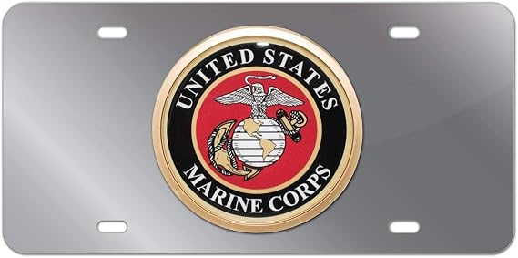Elektroplate Officially Licensed United States Marine Corps All-Metal Stainless Steel Decorative Front Plate with 3D Emblem | Weatherproof Automotive Accessory for Cars, SUVs, Trucks (12" x 6")