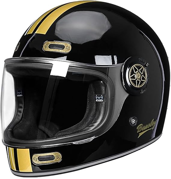 Full Face Motorcycle Helmet Vintage Retro Style Fiberglass Helmet with Visor Classic Crash Racing Touring ECE Approved Helmet C,Medium