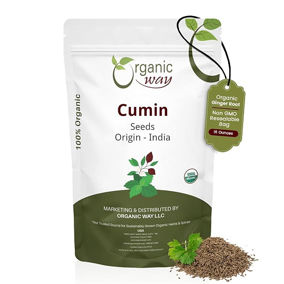 Organic Way Premium Cumin/Jeera Seeds Whole (Cuminum cyminum) - Adds Flavour & Aroma | Organic & Kosher Certified | Raw, Vegan, Non GMO & Gluten Free | USDA Certified | Origin - India (1 LBS)