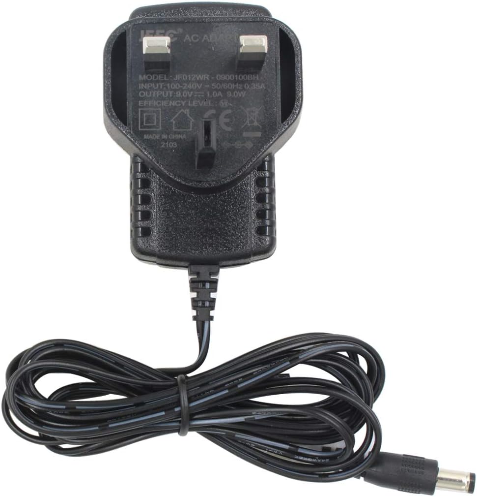 Security-01 9V 1A Power Supply Adapter, DC Jack Center Positive, Plug 5.5mm x 2.1mm, for Arduino UNO, Mega, Exercise Bike, Tapo Camera and more