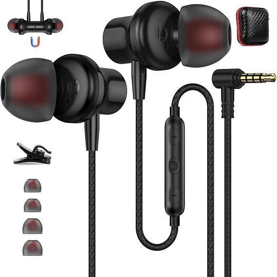 ASKUBSKU 3.5mm Headphones 5.9 ft Long Cord Wired Earbuds with Mic, Black | Noise Isolating Earphone HiFi Stereo Clear Call Volume Control Plug in 3.5mm Jack Wired Ear Buds for Laptop Chromebook PC