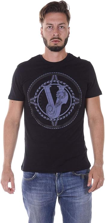 VERSACE JEANS T-Shirt Sweatshirt Uomo B3GQA780 JERSEY COT LUNA BLACK Size S
