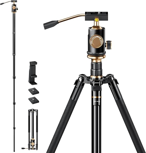 YoTilon Tripod for camera 77.2'', Aluminum Camera Tripod & Monopod with Removable Handle and 360Ball Head Payload 17.6lb, Lightweight Travel Tripod for dslr with Carry Bag for Travel and Work