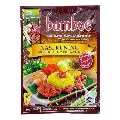 Bamboe Bumbu Nasi Kuning Indonesian Scented Rice Spice Mix, 50 Gram Pack of 3