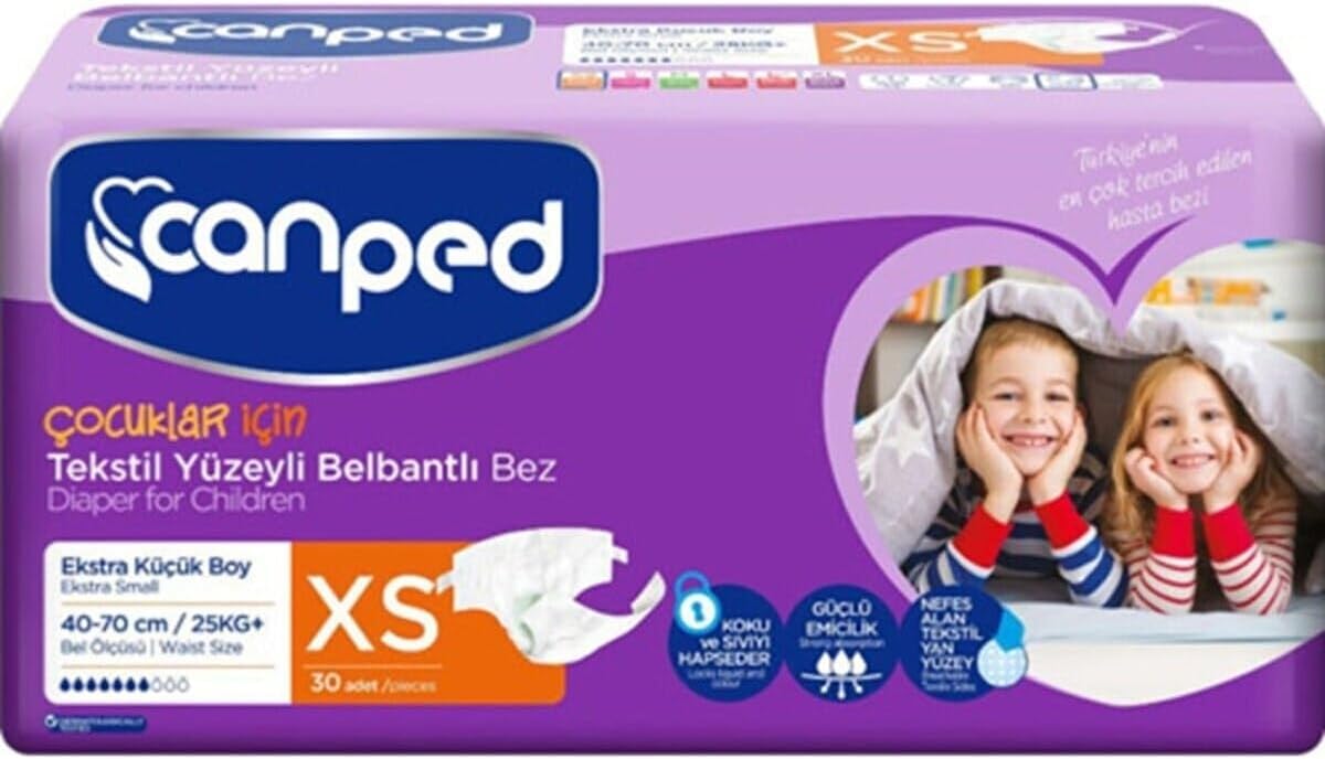 Canped Belbantlı Tekstil Yüzeyli Ekstra Küçük Boy Çocuk Hasta Bezi Xs 30'Lu