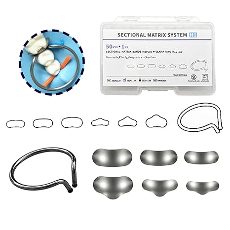Dental Sectional Matrix System Kit - 0.035mm Soft Metal Bands with Ledges, for Molar & Premolar Restoration Stainless Steel Matrix Set-H1