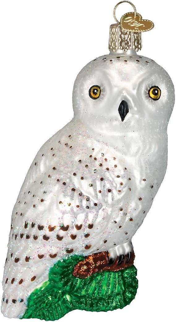 Old World Christmas Ornaments: Great White Owl Glass Blown Ornaments for Christmas Tree (16079)