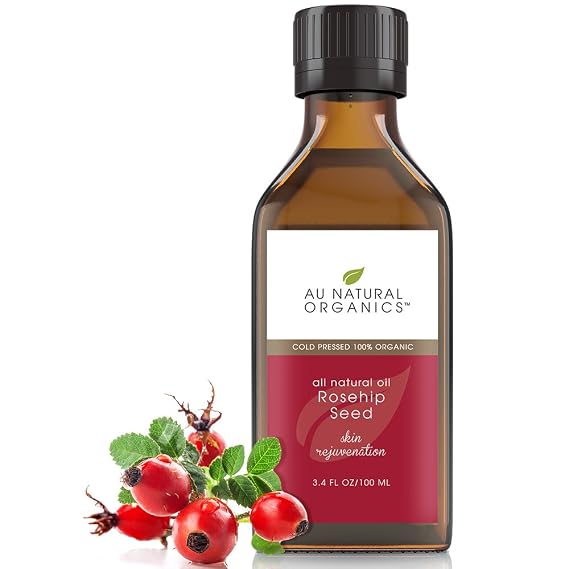 Au Natural Organics Rosehip Oil - Natural Source of Vitamin A - Face & Body Skin Moisturizer - Cleansing & Anti-Aging Power - 3.4oz  100ml