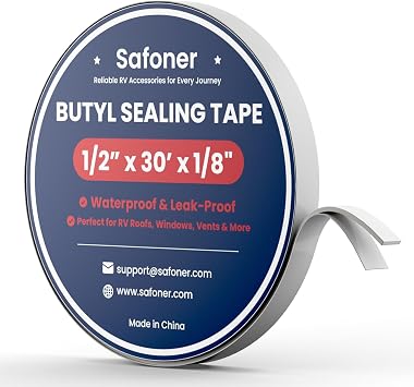Safoner White Double Sided Butyl Seal Tape 1/2" Widthx 30' Lengthx 1/8" Thickness Leak-Proof and Waterproof Sealant for RV Roof Repair, Windows, Vents, and Pipes