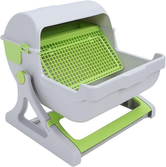 Semi Automatic Cat Litter Box, Large Tipping Bucket Self Cleaning Litter Tray, with Swinging Door, for Cats