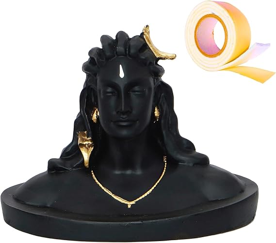 zig zag Adiyogi Lord Shiva Statue Perfect for Car Dashboard and Home/Office Decor - Black, 4.5 Inch Includes Double Sided Tape for Easy Installation!