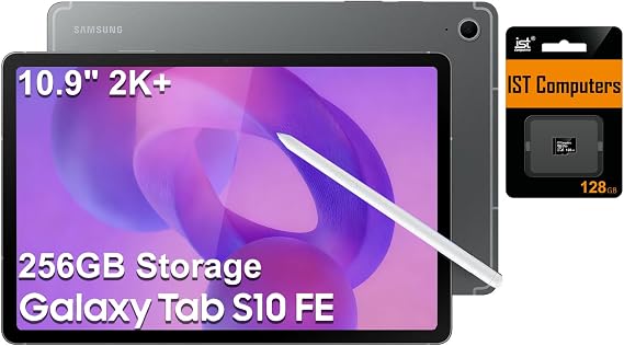 Samsung Galaxy Tab S10 FE Tablet, 10.9" 2K+, 8GB RAM, 128GB + 128GB SD Card | Touchscreen, S Pen, 20-Hr Long Battery Life, Dual Cameras, Lightweight Design, Slim, Android, SM-X520, NA Version, Gray