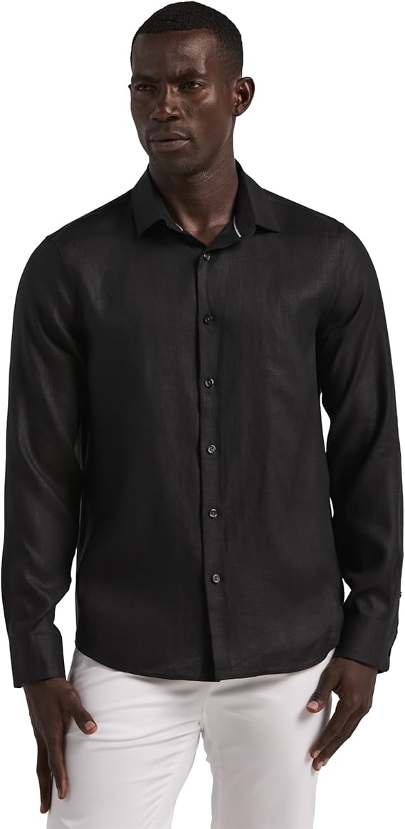 Perry Ellis Men's Solid Linen Long Sleeve Shirt