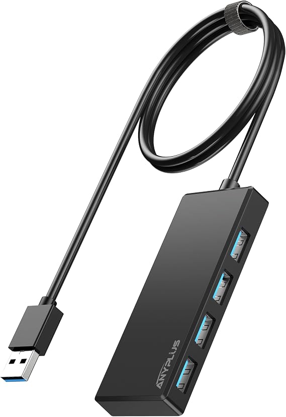 USB Hub, Multiport USB Splitter Adapter, 2 ft Long Cable USB 3.0 Hub, USB Extender for Laptop, PC, iMac, Surface Pro, MacBook, Mac Pro, Flash Drive, XPS, Mouse, HDD, Black, HJ-Black-0.5M-001