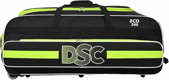 DSC Eco 300 Cricket Kit Bag | Color: Black & Neon Green | Size: 37 x 13.5 x 12.5 inches | for Men & Boys | Material: Polyester | Outside Bat Pocket | Integrated Shoe Pocket