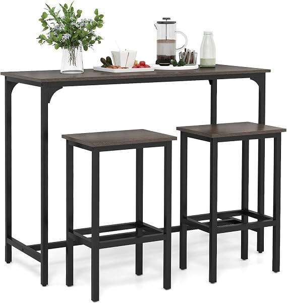 COSTWAY 3-Piece Dining Table Set, 47.5" Counter-Height Kitchen Table Set