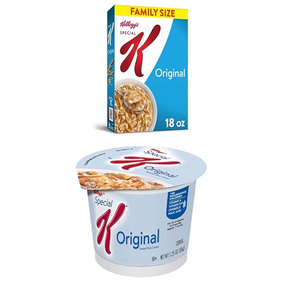 Kellogg's Special K Breakfast Cereal Bulk Pack, Original (6 Boxes 18 oz) and Original Cereal Cups (12 Cups, 1.25 oz)
