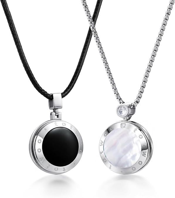 Long Distance Touch Necklace for Couples, Vibration & Light Up Smart Love Jewelry, Distance Relationship Gift for Girlfriend, Boyfriend, Him and 1:1 Bluetooth Pairing by Companion App