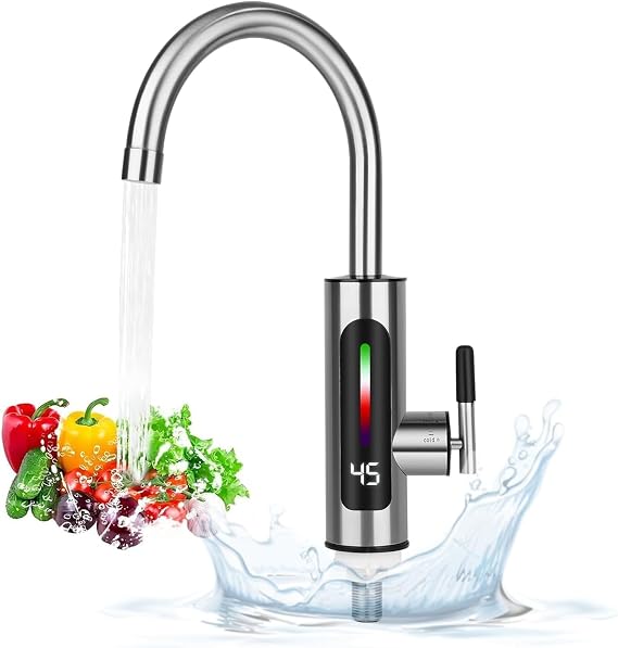 Hot Water Tap 220V 3KW, Electric Water Tap Kitchen/Bathroom Sink Faucet, 360° Rotatable Instant Hot Water Faucet Tankless with LED Digital Display 30-45℃, Energy Saving & Safe Protection