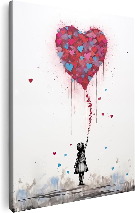 Artmazing Banksy Girl Picture Colourful S-Art Pictures Modern Canvas Picture XXL for Living Room Wall Decoration Colourful Poster for Wall