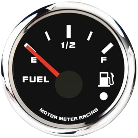 MOTOR METER RACING 52mm 2-1/16" W Pro Series Fuel Level Gauge 0-90 Ohms | White LED, Waterproof, Black Dial, Warning Function, Car, Truck, Marine, Boat, Yacht