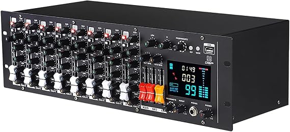 9-Channel Stereo Mixer, Rack Mount Au-dio Mixer, with Digital Display, 24bit Digital Effects Processor, 99 Effects, Phantom Power 48V, for Broadcast