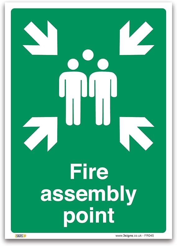 Set of 2 Fire assembly point Sign - 1mm Rigid Plastic Sign - Fire Action Safety - Mandatory Safety Signage (Pack of 2 - A4-297 x 210mm)