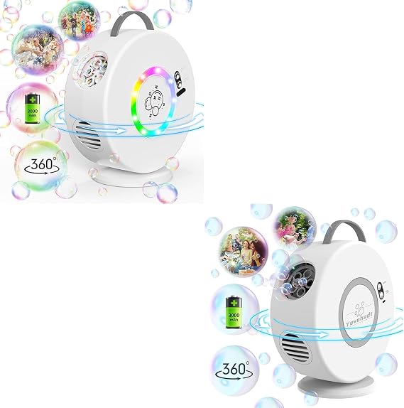Bubble Machine for Kids Toddlers,Automatic Bubble Blower with LED Light Rechargeable, 90 360 Auto Rotatable Portable Bubble Maker Toy for 3 4 5 Year Old, Outdoor Wedding Party Easter Birthday Gifts