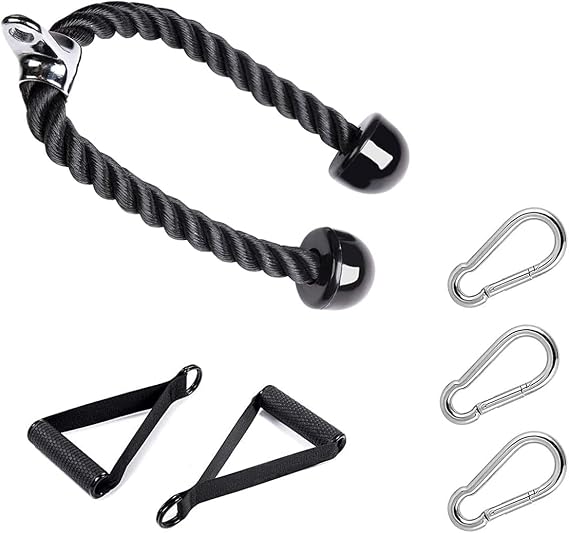 Triceps Press Down Cable Attachment Set, Triceps Push Pull Down Rope Cord with Strong Handle and Snap Hook Carabiner, Great for Combination of High Strength, Arm Strength Training
