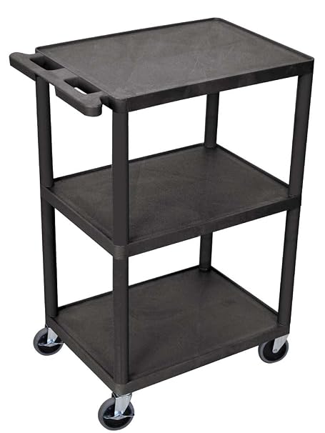 Luxor Multipurpose Three Shelves Structural Foam Plastic Storage Utility Cart - Black