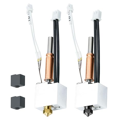 2pcs Kobra 3 Hotend Hot End Assembled Extruder Printhead Kit - 3D Printer Hotend Replacement with Low Friction Brass Nozzle, 100K Thermistor, Heater Cartridge and Heat Block for Anycubic Kobra 3
