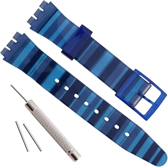 OliBoPo Replacement Waterproof Silicone Rubber Watch Strap Watch Band for Swatch (17mm 19mm 20mm) (17mm, Gradient Blue)