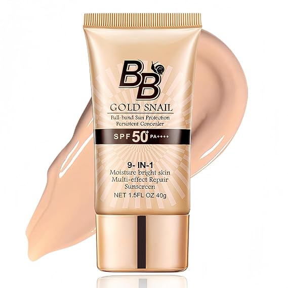 BB Cream Tinted Moisturizer with SPF 50 PA++++, Lightweight Full Coverage Foundation Sunscreen, Hydrating Face Makeup Base, Long Lasting Natural Finish, 40g